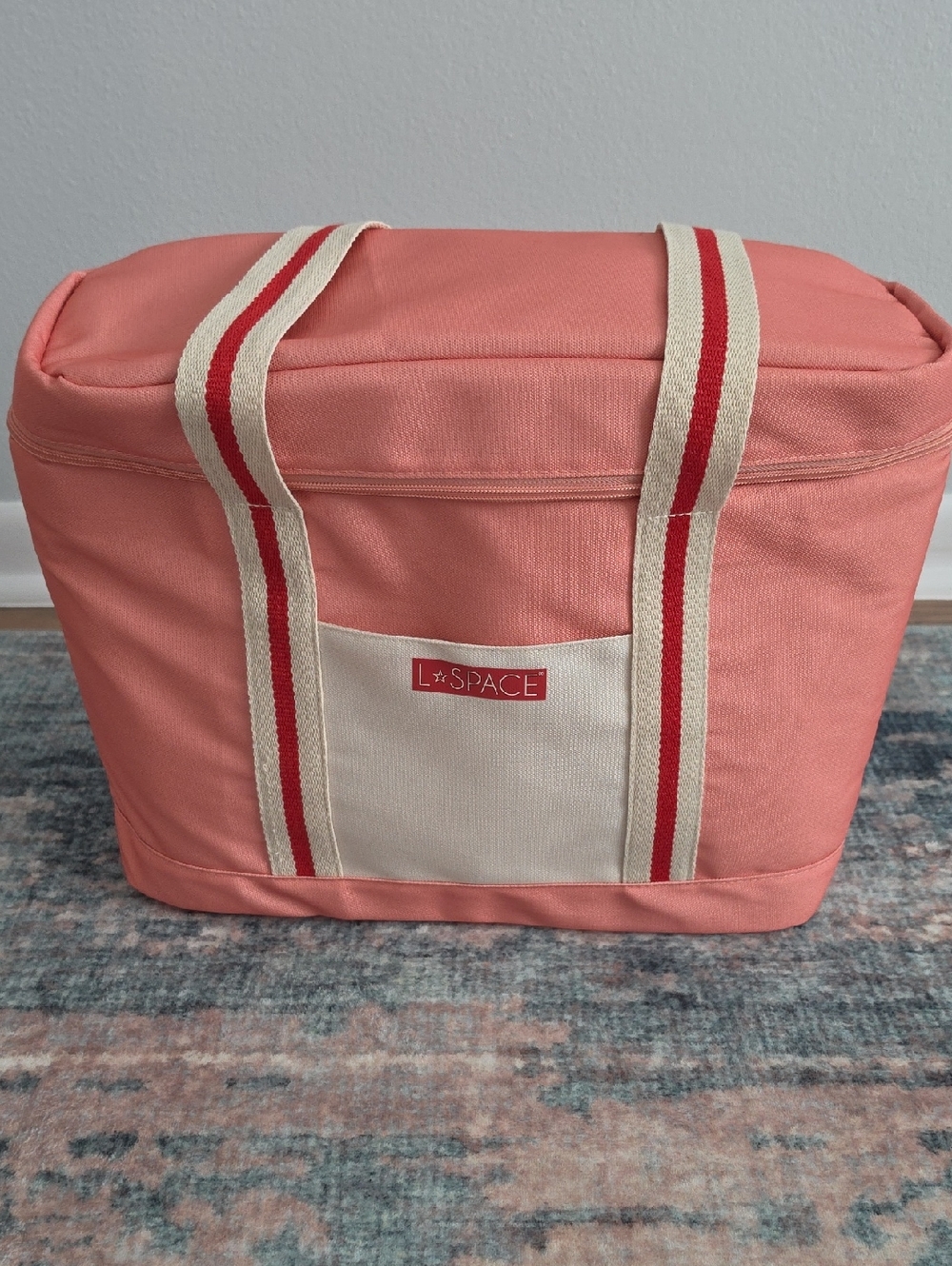 l*space Costal Canvas COOLER Tote with Cream and Red-Trim Handles